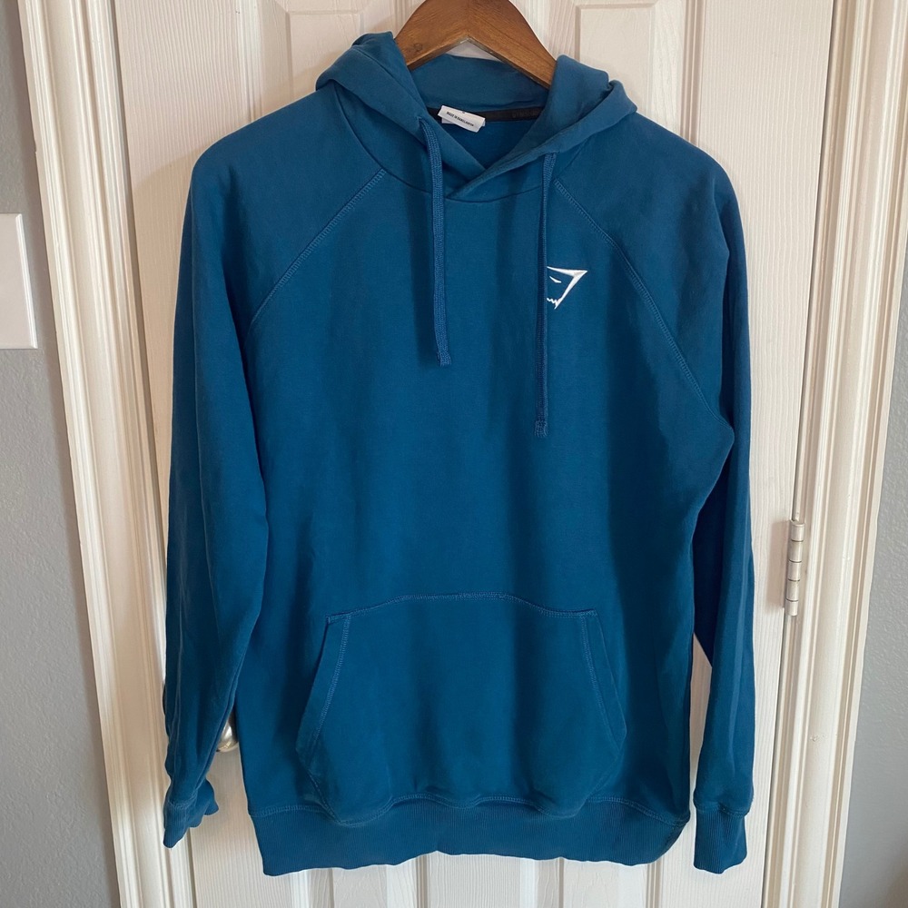 Gymshark‎ Hoodie Pullover Mens Small Sweatshirt Logo Blue Teal Relaxed Athletic